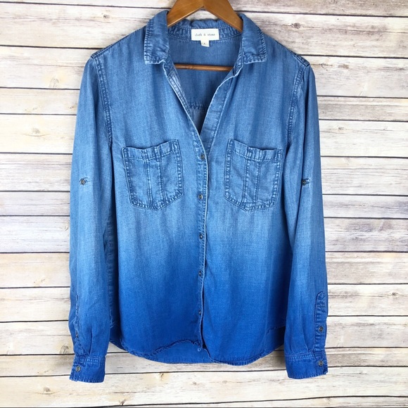Anthropologie Tops - Cloth & Stone | Blue Ombré Chambray Top Size Large
